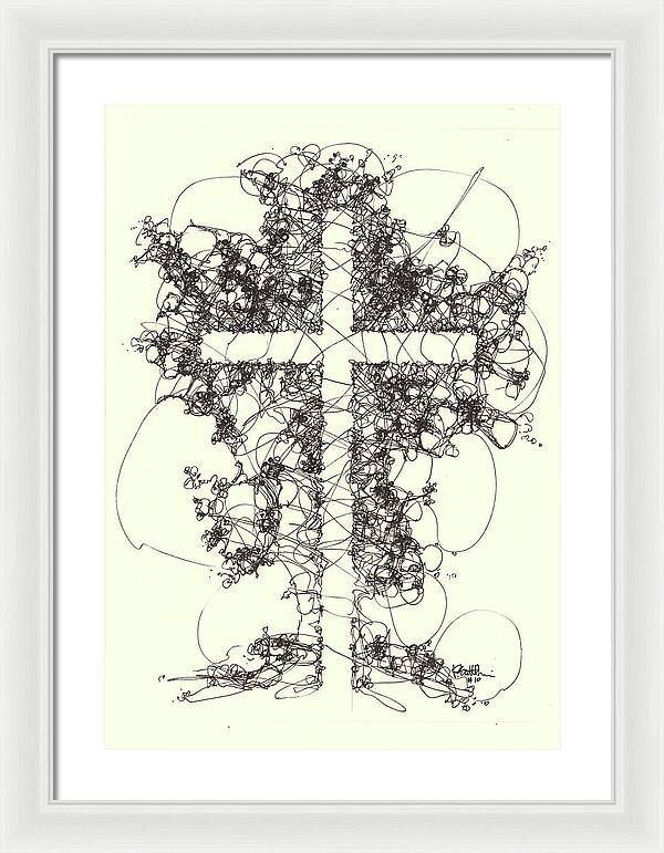 Chaos Order Cross 10 - Black and White - Framed Print