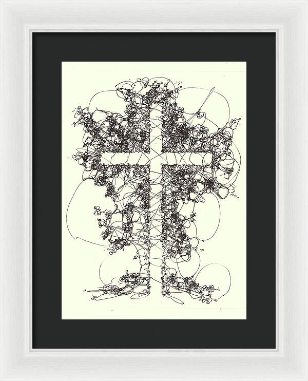 Chaos Order Cross 10 - Black and White - Framed Print