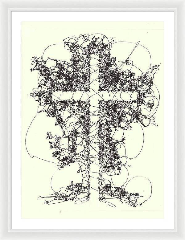 Chaos Order Cross 10 - Black and White - Framed Print