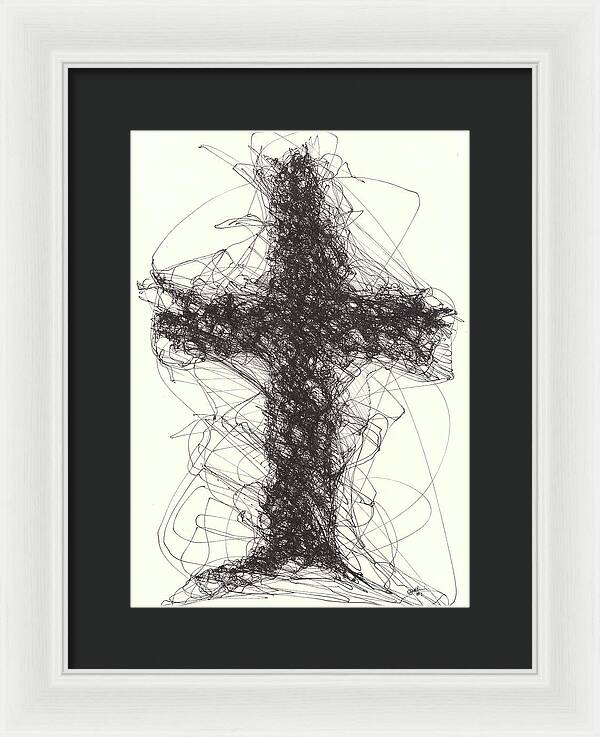 Chaos Order Cross 01 - Black and White - Framed Print