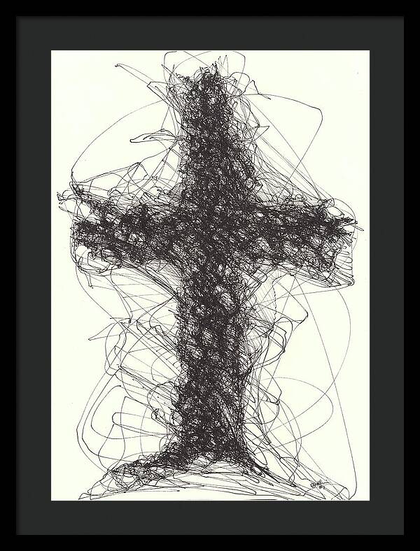 Chaos Order Cross 01 - Black and White - Framed Print