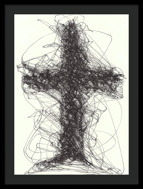 Chaos Order Cross 01 - Black and White - Framed Print