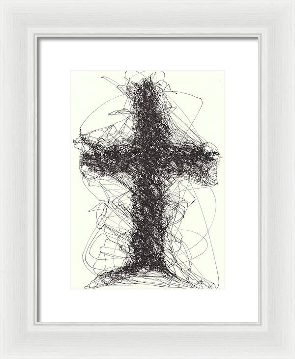 Chaos Order Cross 01 - Black and White - Framed Print