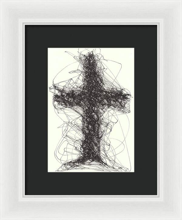 Chaos Order Cross 01 - Black and White - Framed Print