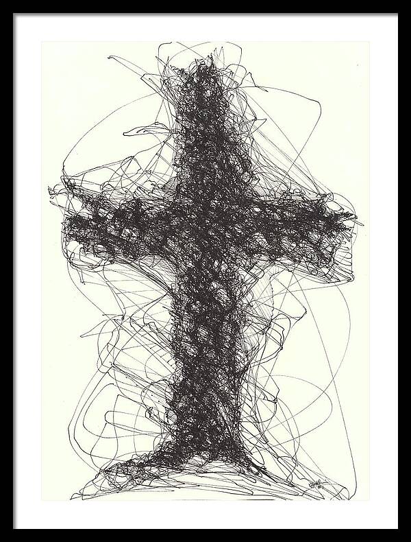 Chaos Order Cross 01 - Black and White - Framed Print