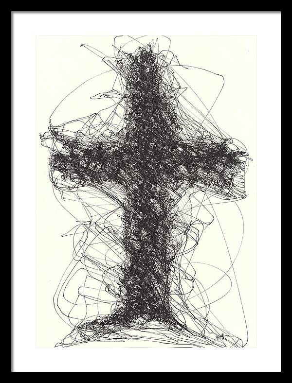 Chaos Order Cross 01 - Black and White - Framed Print