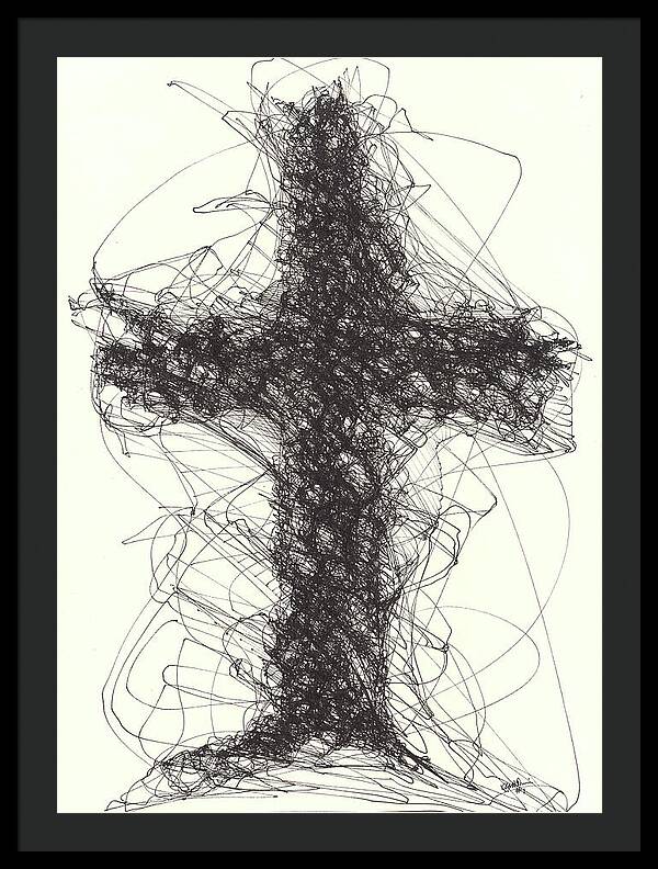 Chaos Order Cross 01 - Black and White - Framed Print