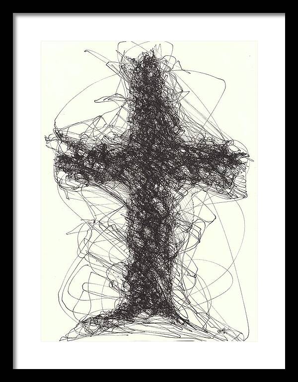 Chaos Order Cross 01 - Black and White - Framed Print