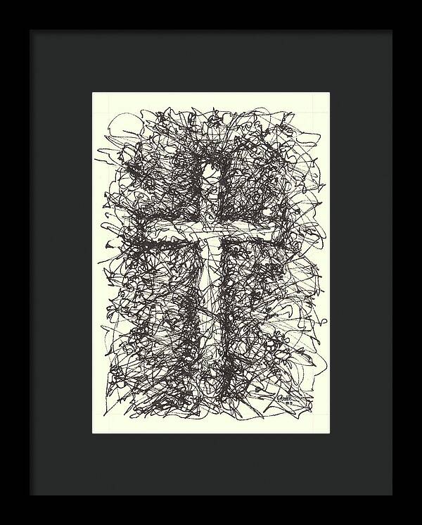 Chaos Order Cross 03 - Black and White - Framed Print
