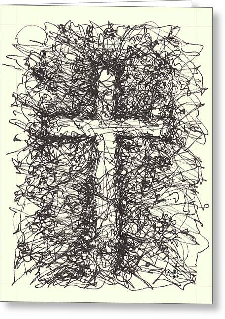 Chaos Order Cross 03 - Black and White - Greeting Card
