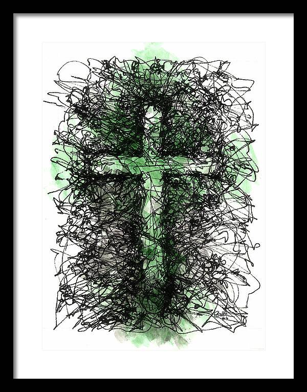 Chaos Order Cross 03 - Joyful Green - Framed Print