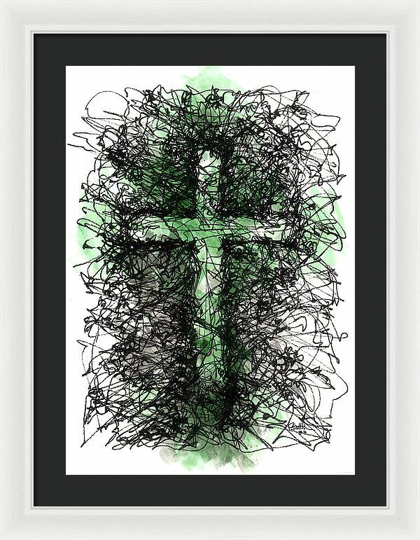 Chaos Order Cross 03 - Joyful Green - Framed Print