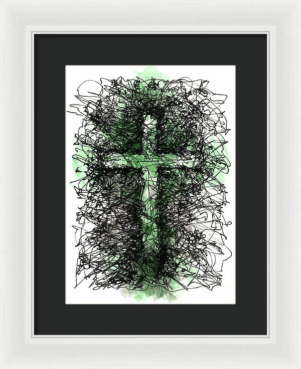 Chaos Order Cross 03 - Joyful Green - Framed Print