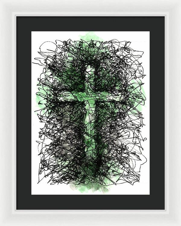 Chaos Order Cross 03 - Joyful Green - Framed Print