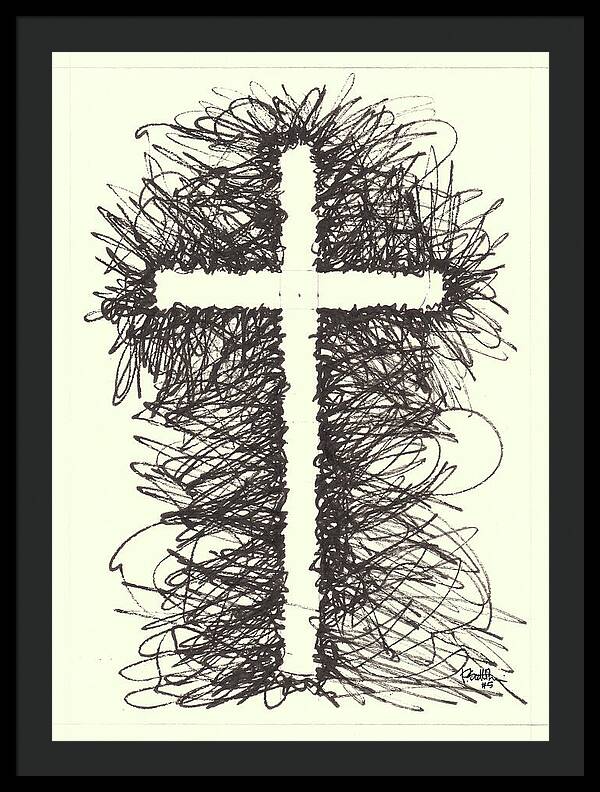 Chaos Order Cross 05 - Black and White - Framed Print