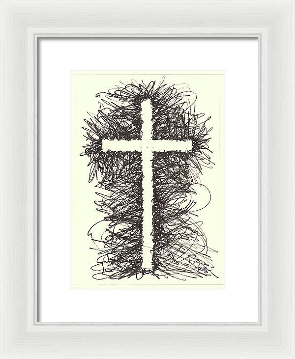 Chaos Order Cross 05 - Black and White - Framed Print