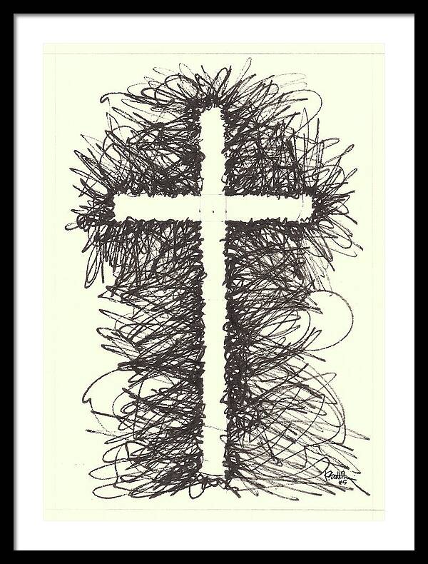 Chaos Order Cross 05 - Black and White - Framed Print