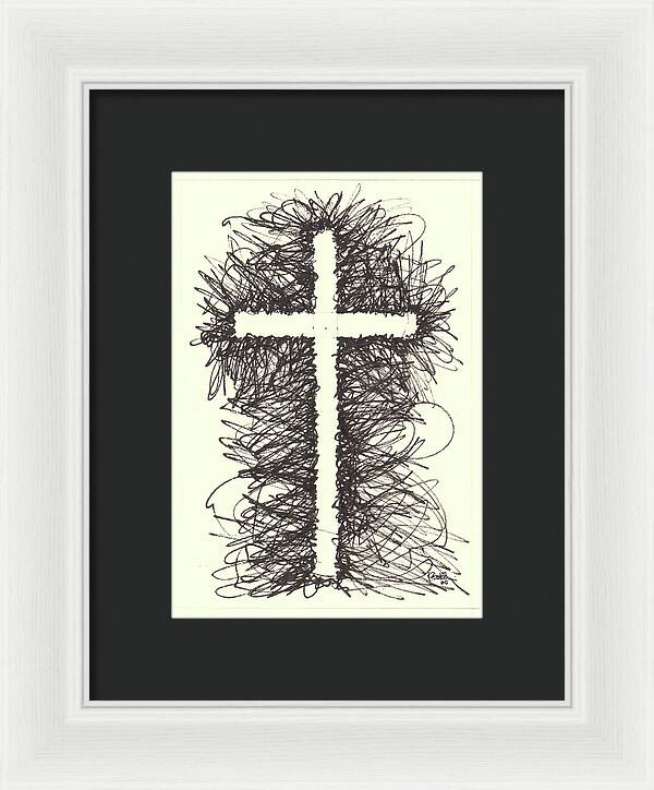 Chaos Order Cross 05 - Black and White - Framed Print