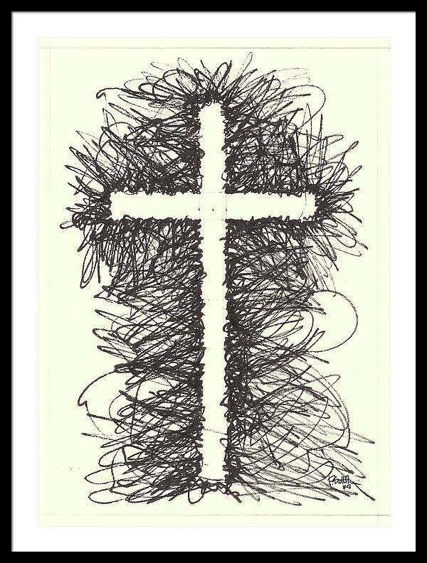 Chaos Order Cross 05 - Black and White - Framed Print