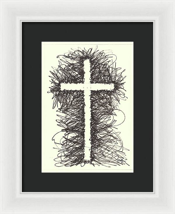Chaos Order Cross 05 - Black and White - Framed Print