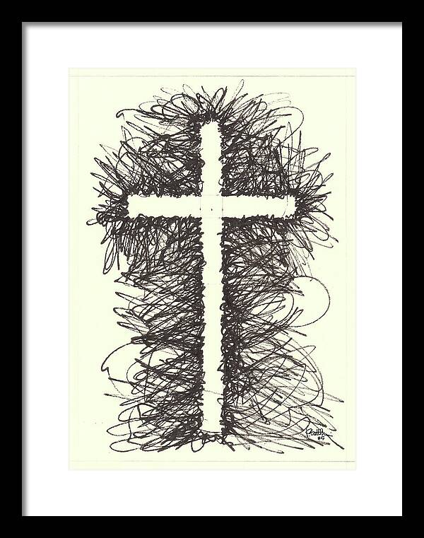 Chaos Order Cross 05 - Black and White - Framed Print