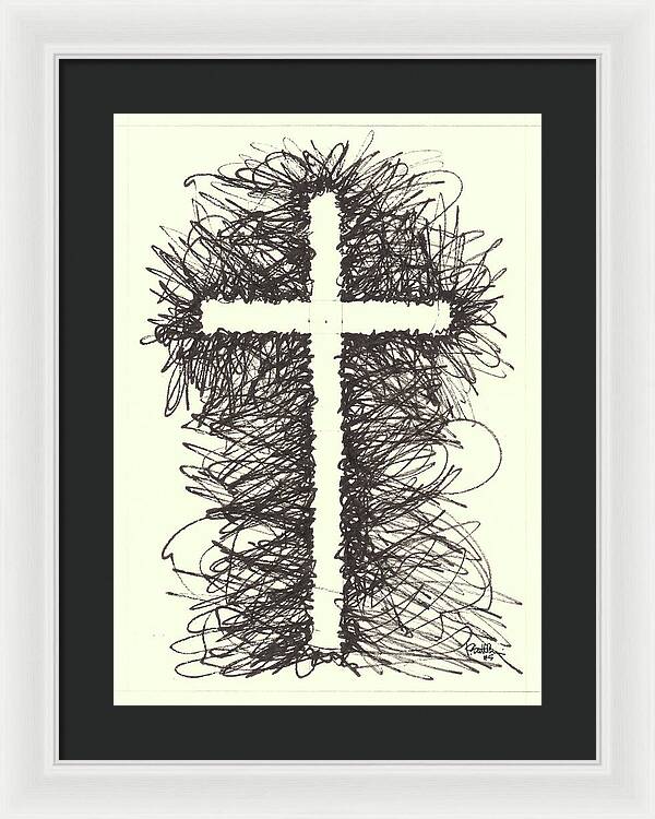 Chaos Order Cross 05 - Black and White - Framed Print