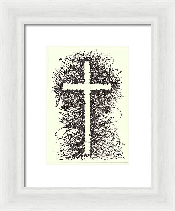 Chaos Order Cross 05 - Black and White - Framed Print