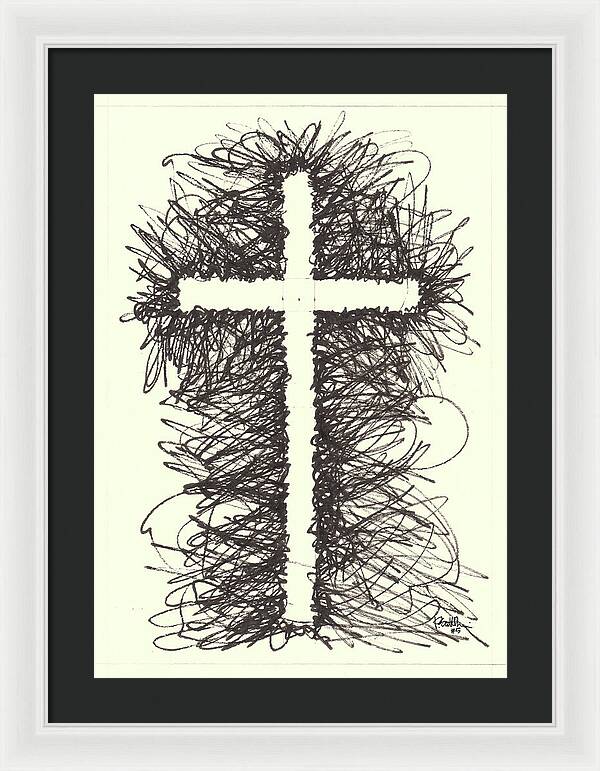 Chaos Order Cross 05 - Black and White - Framed Print
