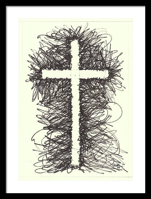 Chaos Order Cross 05 - Black and White - Framed Print