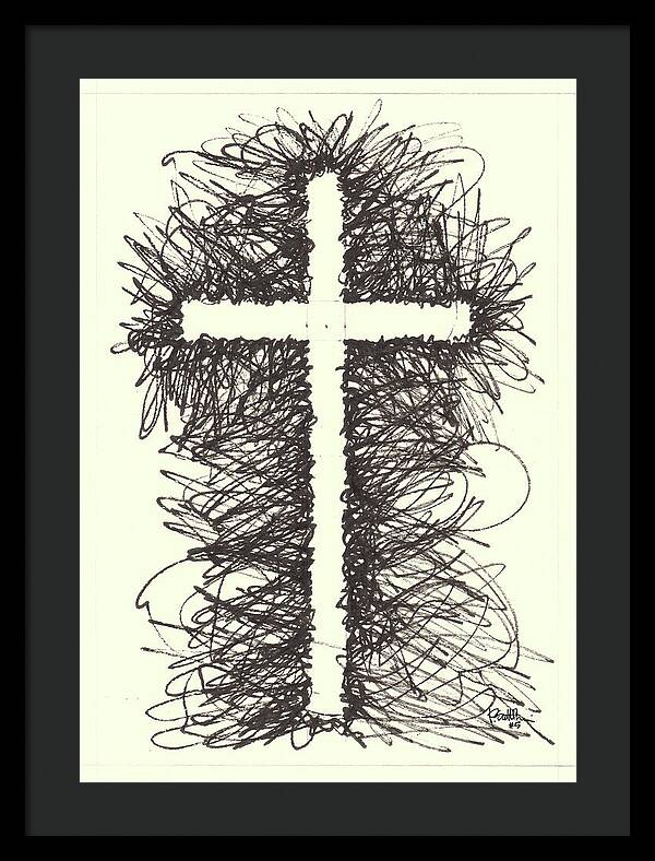 Chaos Order Cross 05 - Black and White - Framed Print