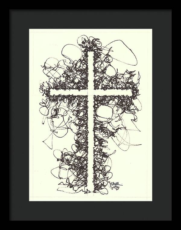 Chaos Order Cross 06 - Black and White - Framed Print