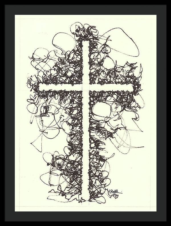 Chaos Order Cross 06 - Black and White - Framed Print