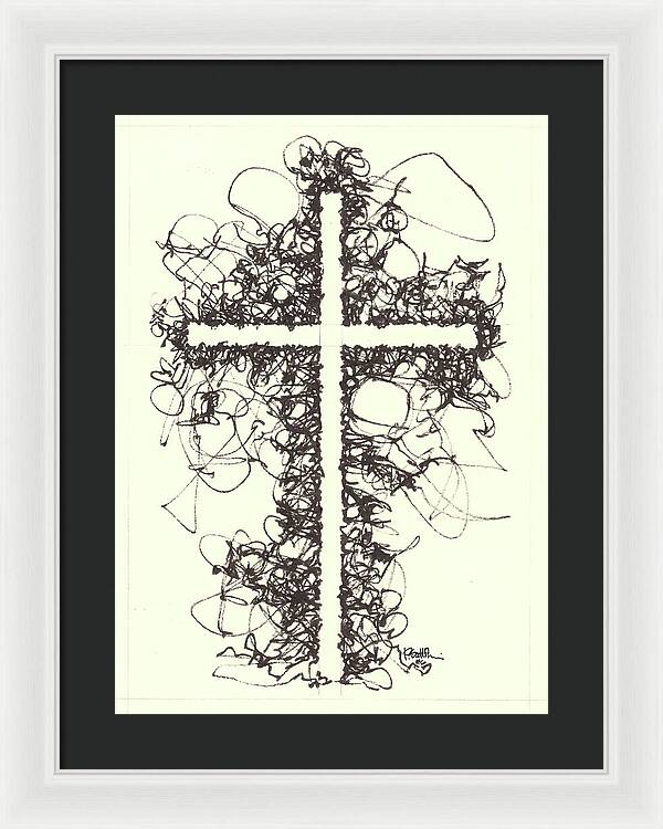 Chaos Order Cross 06 - Black and White - Framed Print