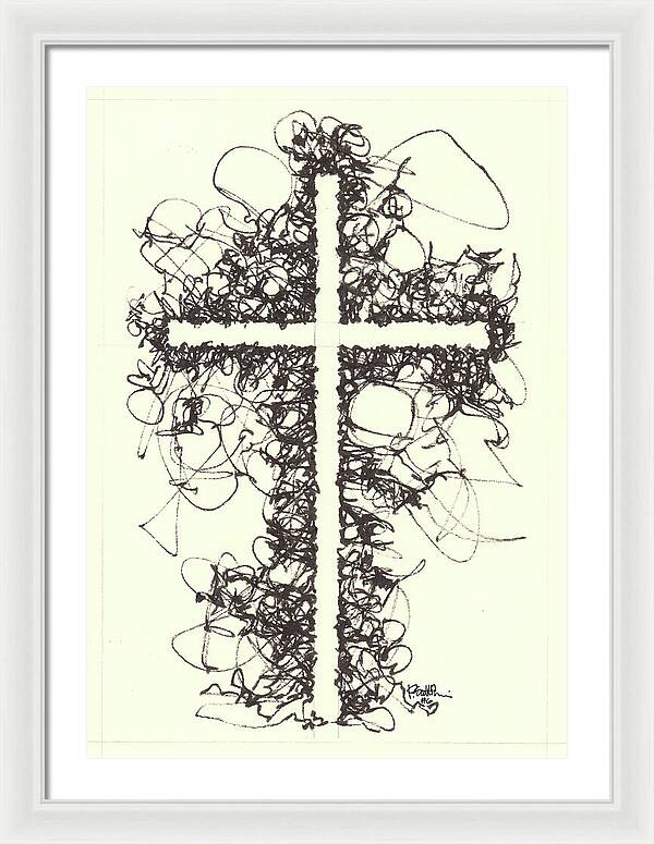 Chaos Order Cross 06 - Black and White - Framed Print