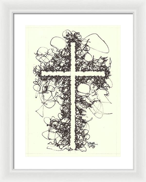 Chaos Order Cross 06 - Black and White - Framed Print