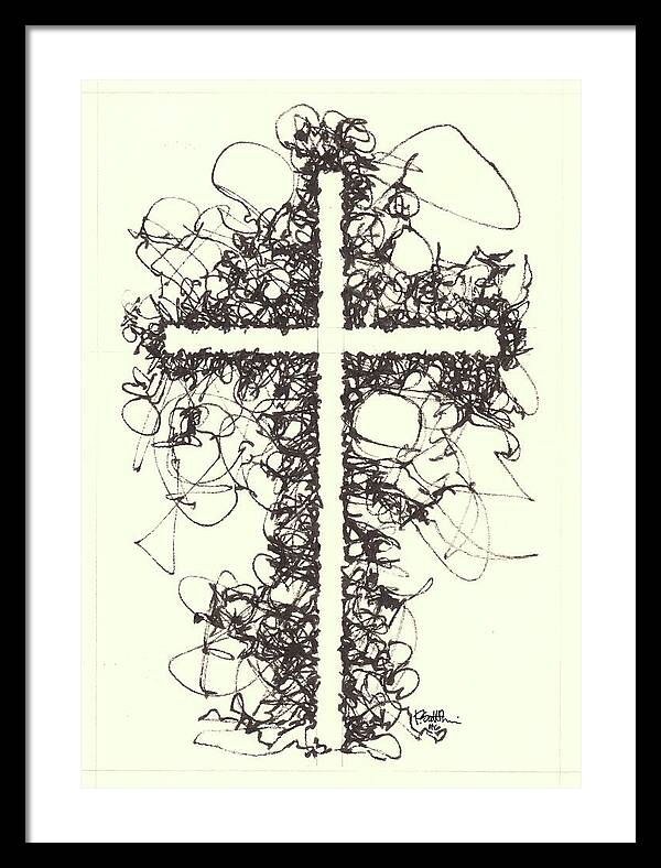 Chaos Order Cross 06 - Black and White - Framed Print