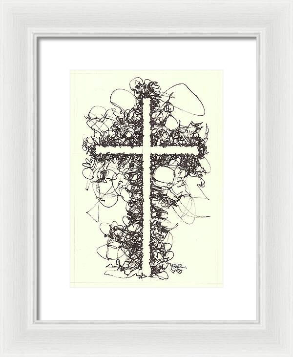 Chaos Order Cross 06 - Black and White - Framed Print