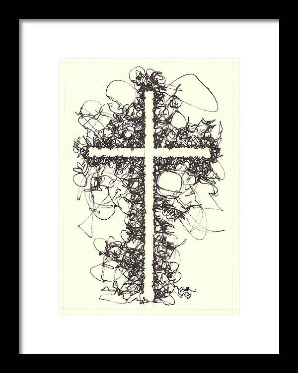 Chaos Order Cross 06 - Black and White - Framed Print