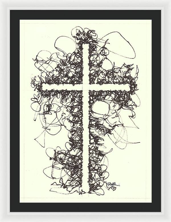 Chaos Order Cross 06 - Black and White - Framed Print