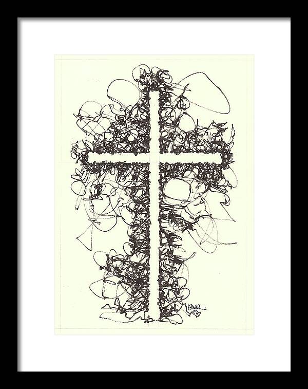 Chaos Order Cross 06 - Black and White - Framed Print