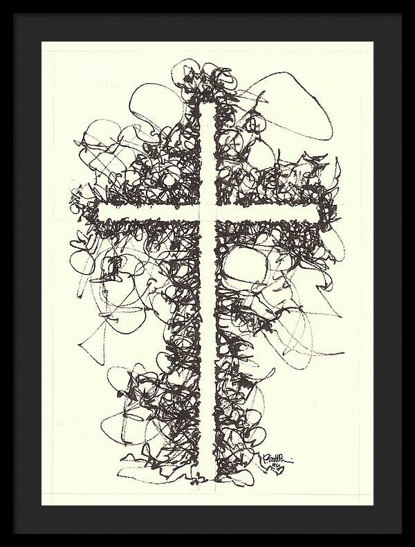 Chaos Order Cross 06 - Black and White - Framed Print