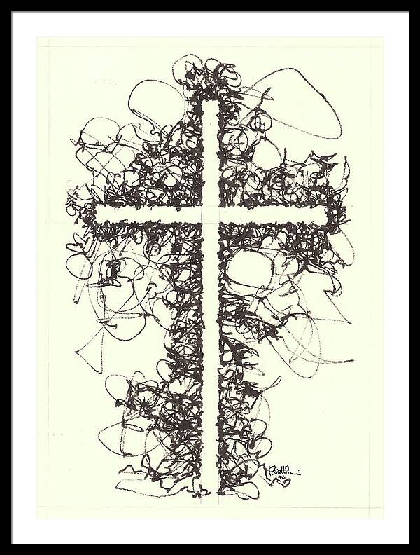 Chaos Order Cross 06 - Black and White - Framed Print