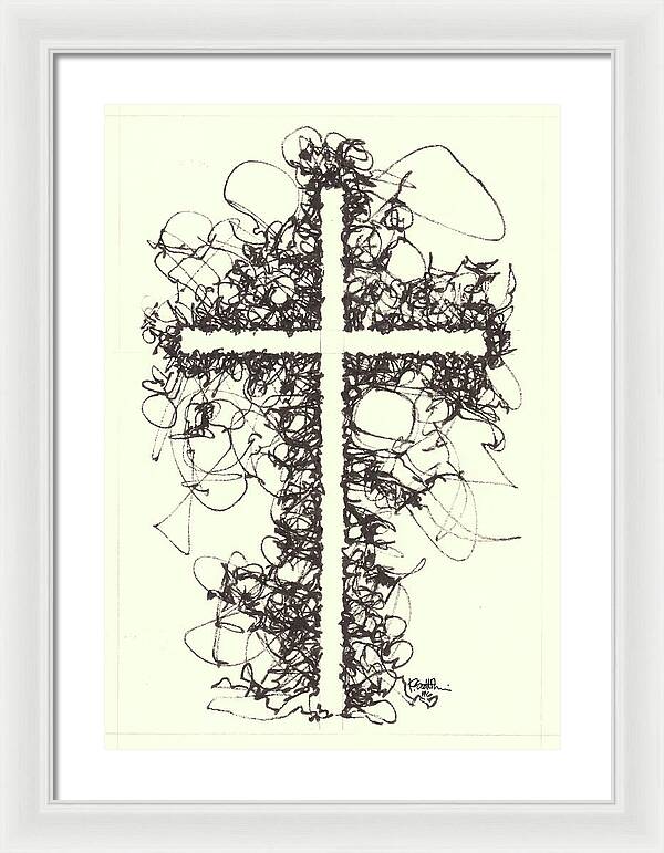 Chaos Order Cross 06 - Black and White - Framed Print