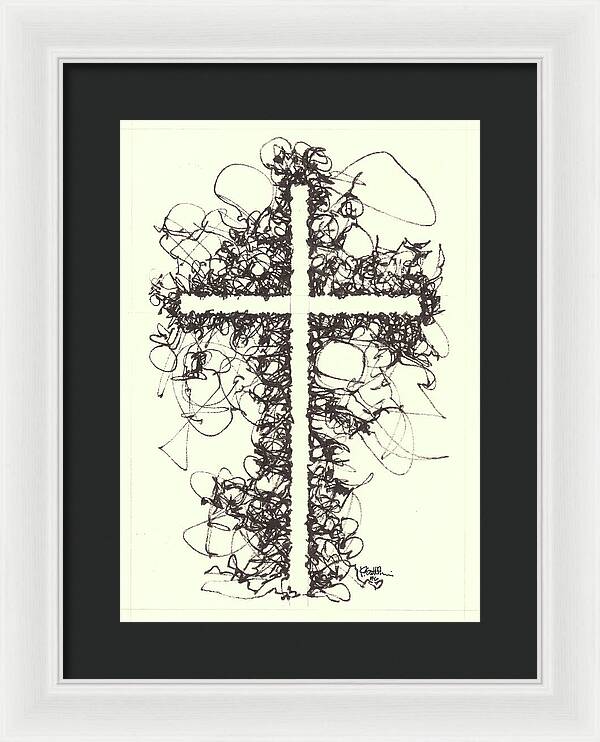 Chaos Order Cross 06 - Black and White - Framed Print