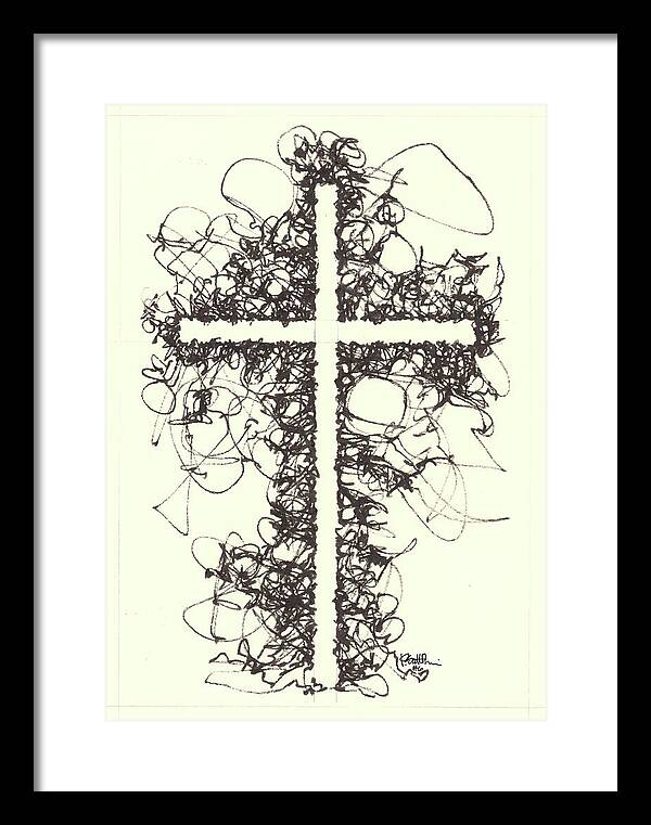 Chaos Order Cross 06 - Black and White - Framed Print