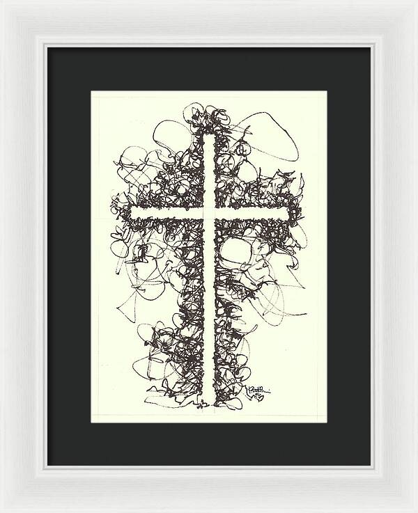 Chaos Order Cross 06 - Black and White - Framed Print