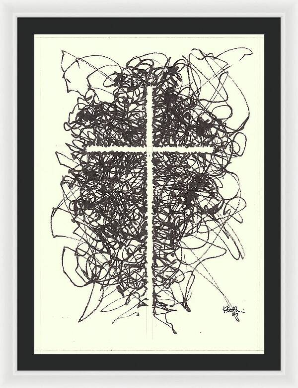 Chaos Order Cross 07 - Black and White - Framed Print
