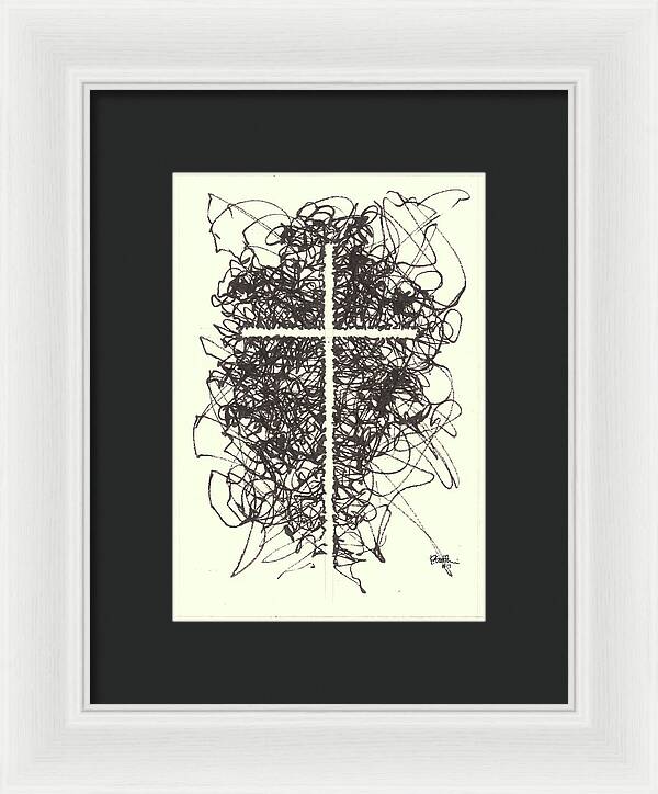 Chaos Order Cross 07 - Black and White - Framed Print