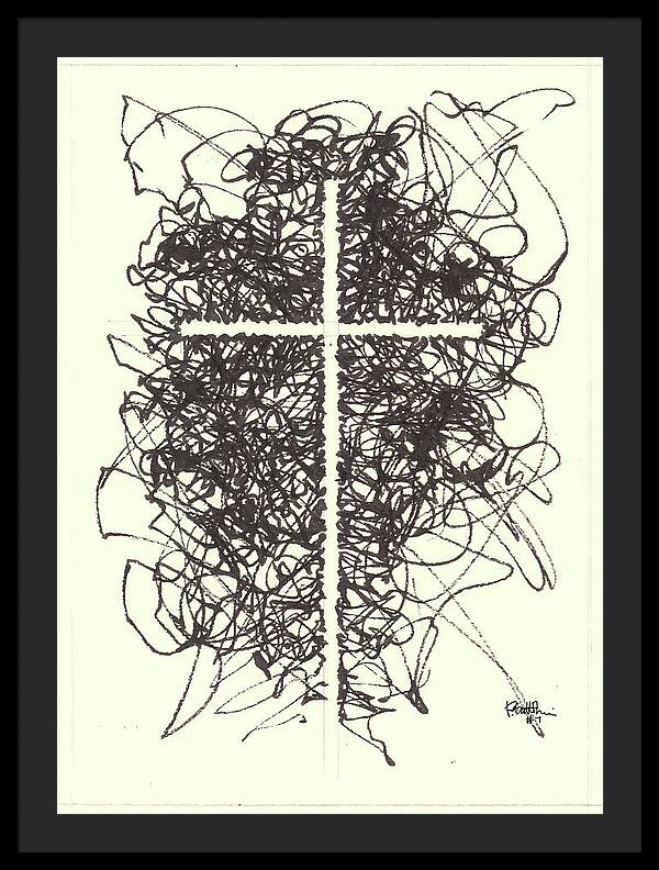 Chaos Order Cross 07 - Black and White - Framed Print