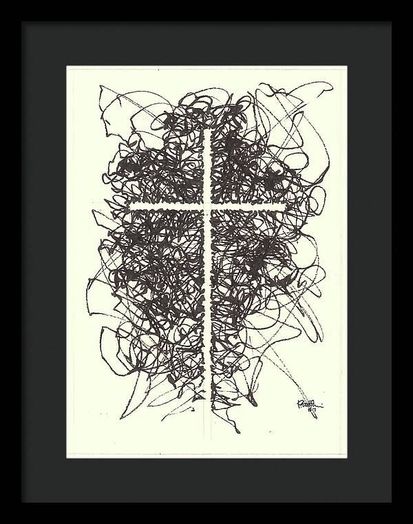 Chaos Order Cross 07 - Black and White - Framed Print